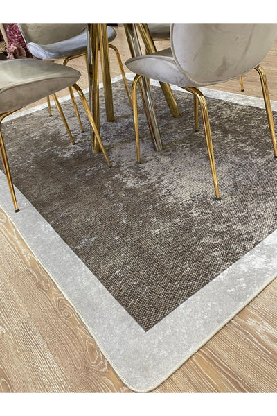 Jute-Look Washable Non-Slip Base Living Room Rug Kitchen Rug Hallway Rug - Brown - Beige