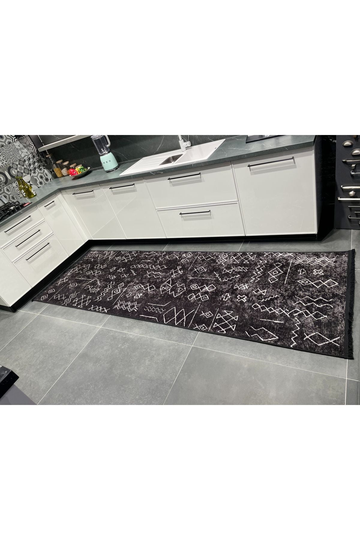 BEIGE Ethnic Patterned Latex Base Kitchen Rug