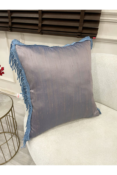 PURPLE/TURQUOISE Tasseled Silk Taffeta Cushion Cover (45X45)
