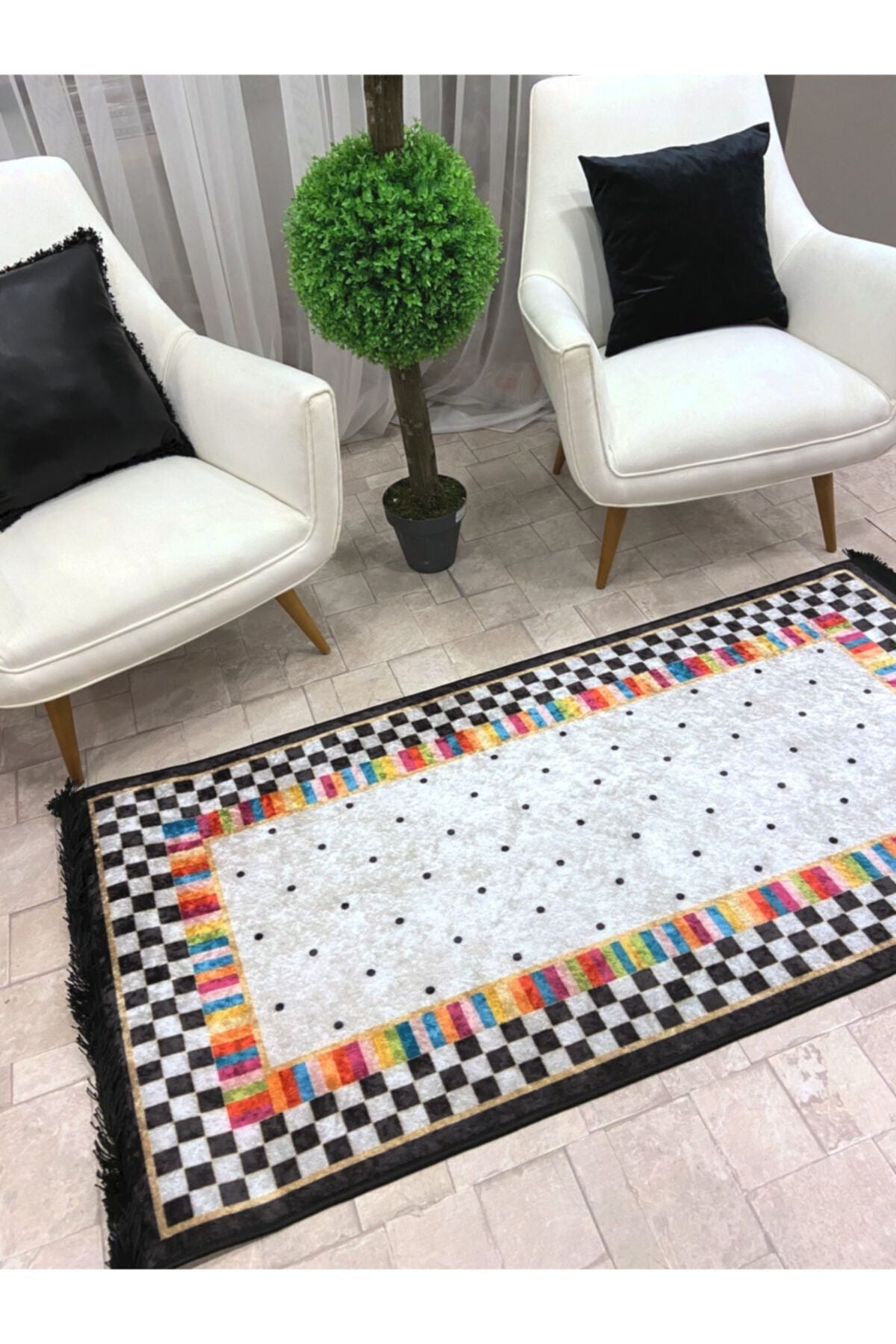 Polka Dot Pattern Latex Rug