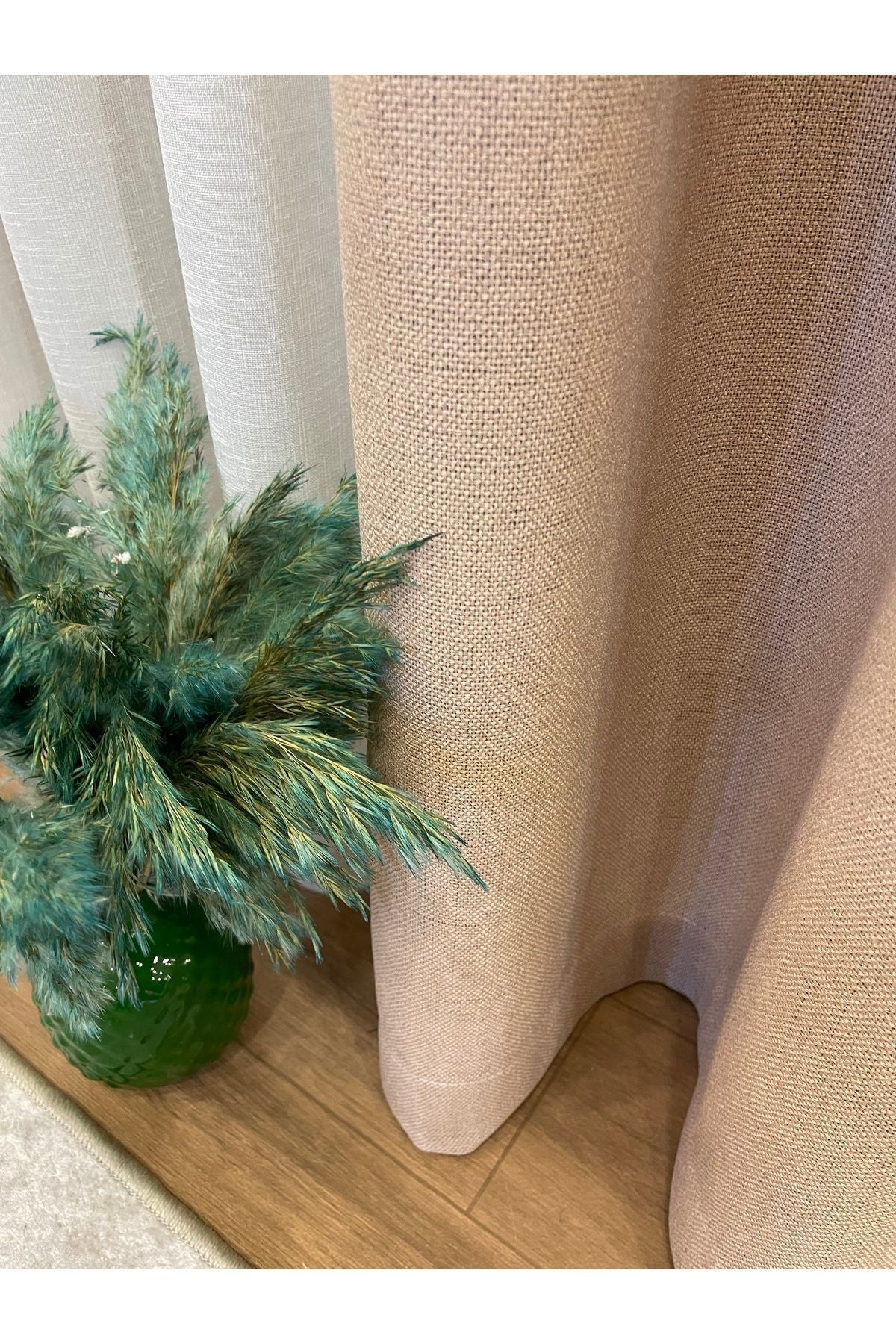 Stone Grey 1/3 Tight Pleat Linen-Look Blackout Curtain