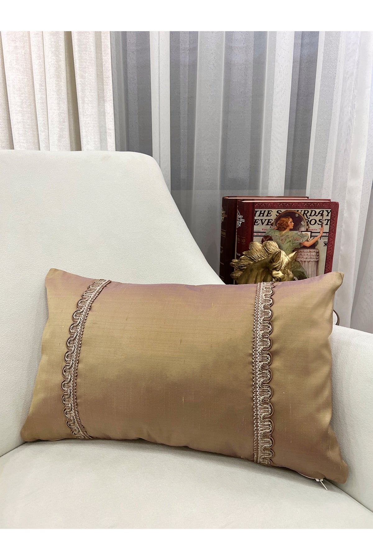 Imported Silk Cushion Pillow Cover with Cord (30x50) Oil Green
