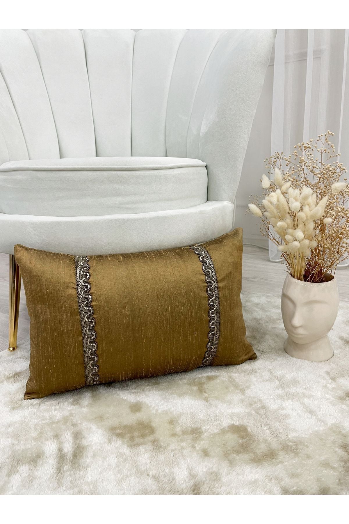 Imported Silk Cushion Pillow Cover with Cord (30x50) (Gold Color) - Premium