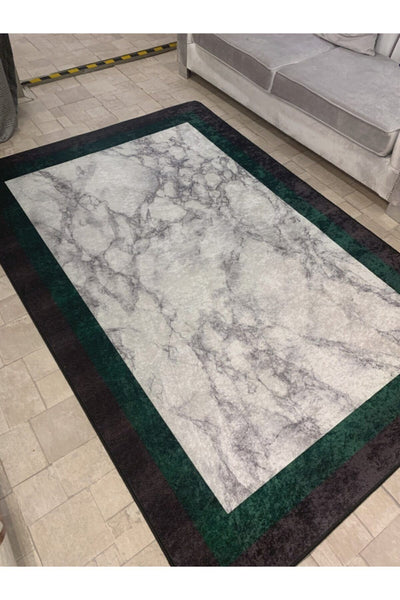 Hanney Marble Pattern Fringeless Rug - Green Gray