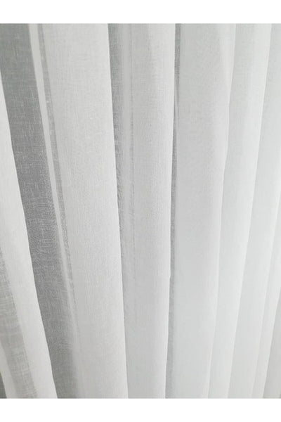 Ecru Natural Linen-Look Sheer Curtain - Ecru 1/3 Dense Pleated Heavy-Weight Wrinkle-Resistant