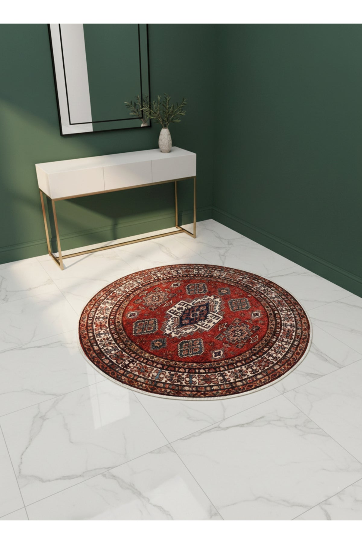 Kilim Motif Classic Non-Slip Base Round Rug