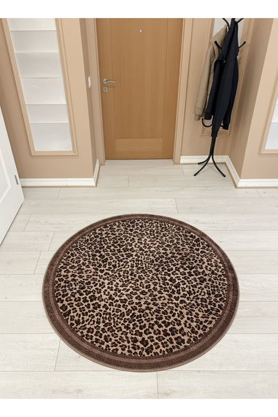 Leopard Pattern Oval Latex Leather Rug