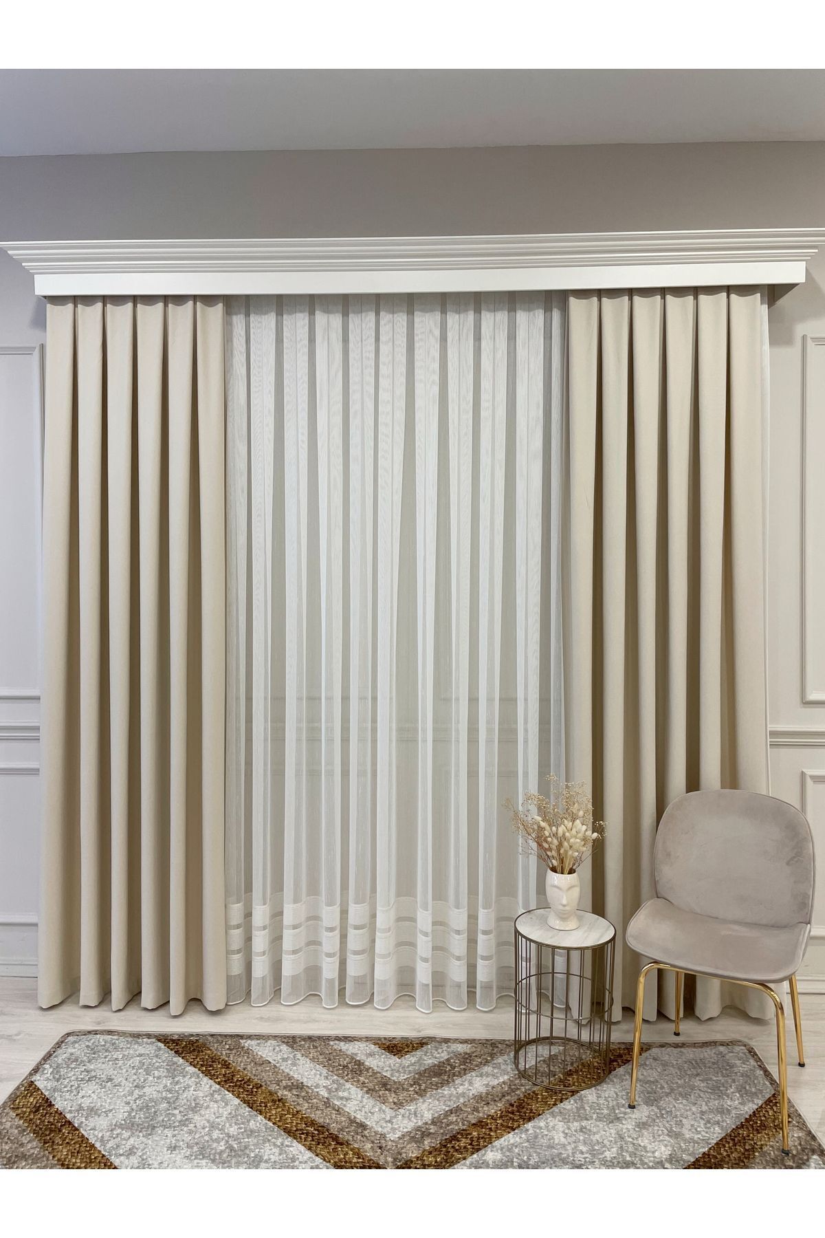Heathered Milky Brown Linen-Look 1/3 Dense Pleated Blackout Curtain
