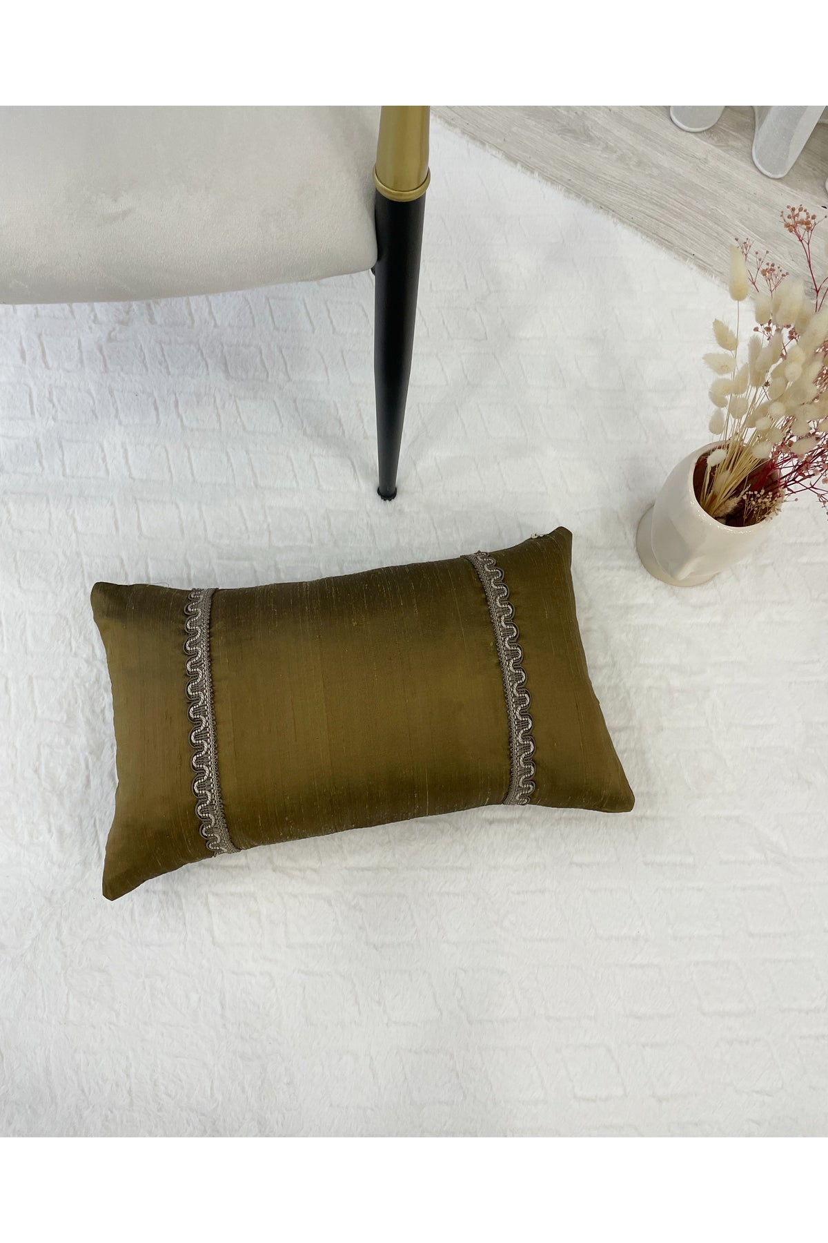 Imported Silk Cushion Pillow Cover with Cord (30x50) Oil Green
