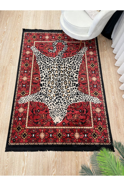 Etnik Leopar Desenli Dekoratif Halı - Pembe