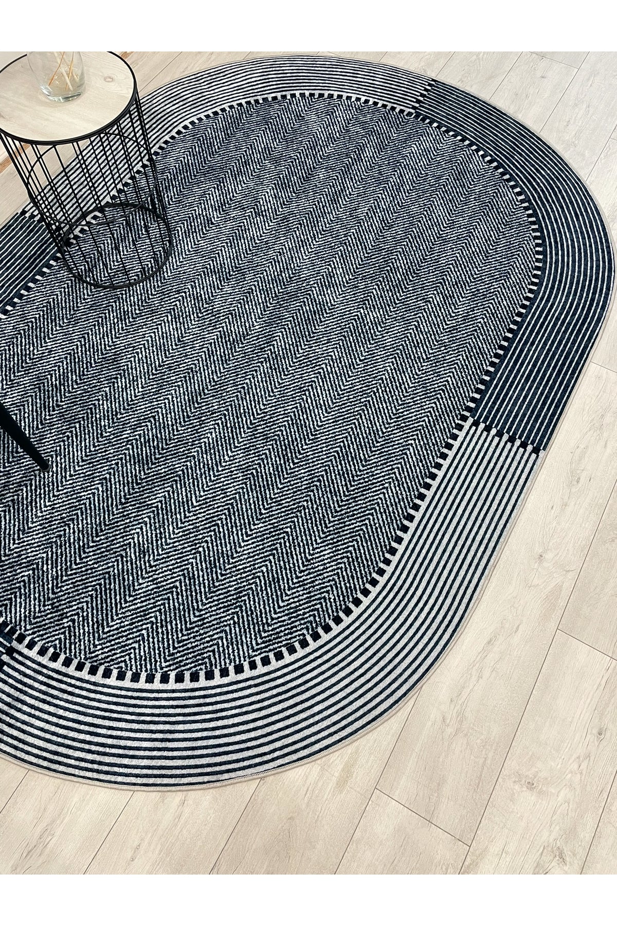 GRAY-NAVY Jute Sisal Look Non-Slip Base Rug