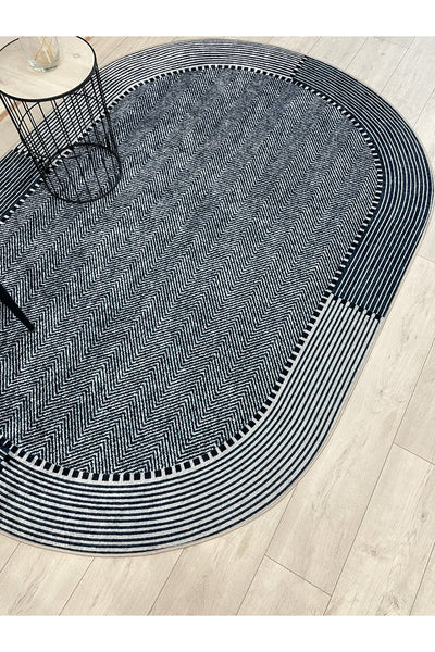 GRAY-NAVY Jute Sisal Look Non-Slip Base Rug