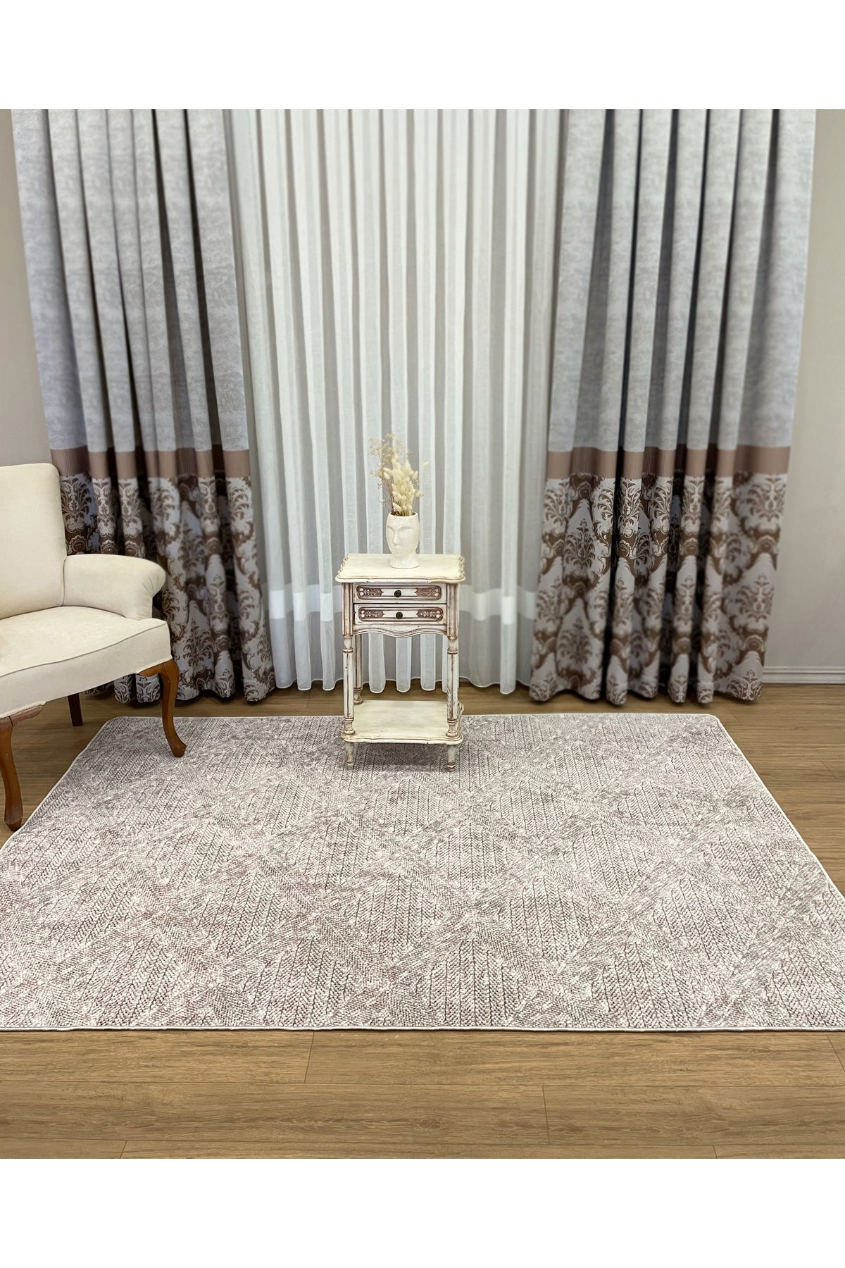 Gray Wicker-Textured Look Latex Leather Base Rug