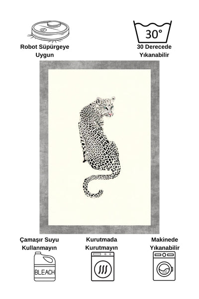 Leopard Pattern Cream Gray Border Latex Leather Base Rug