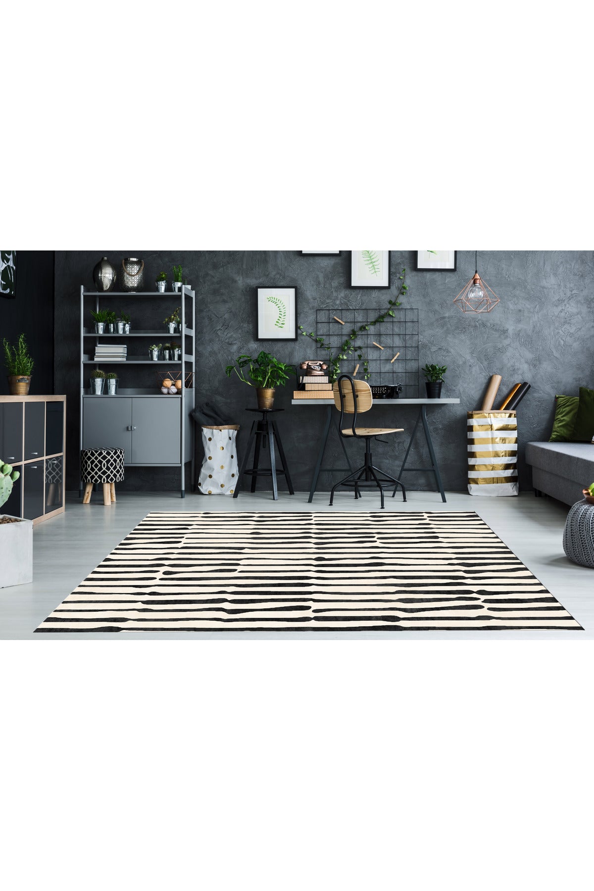 Beige-Black Abstract Look Latex Leather Base Rug