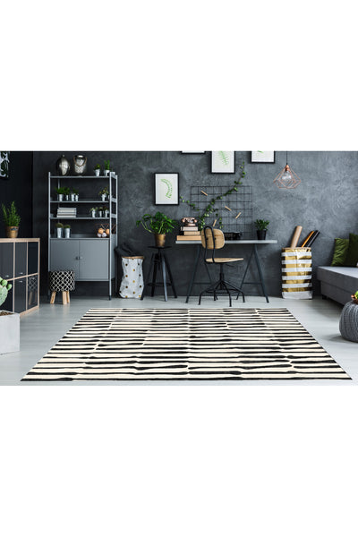 Beige-Black Abstract Look Latex Leather Base Rug