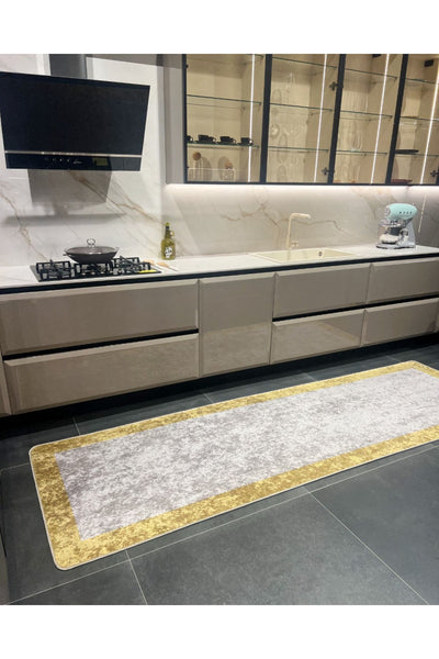 Geometric Striped Latex Leather Backing Fringeless Kitchen Rug - Gray-Black