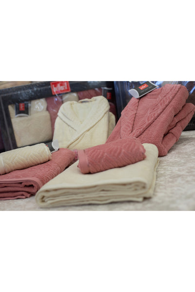 6-Piece Gray - Salmon Family Bathrobe Set