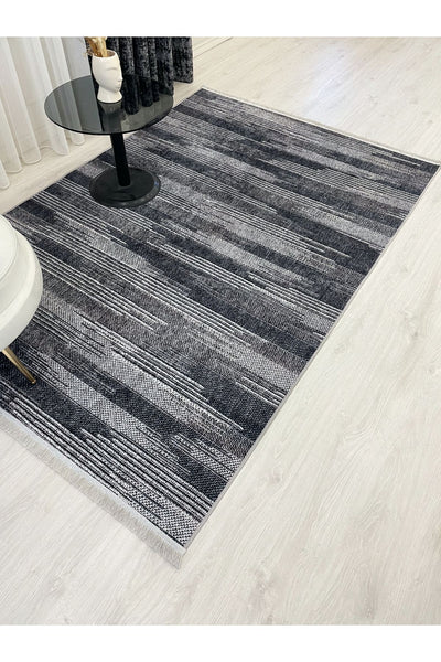 Modern Striped Patterned Fringed Latex Leather Base Rug
