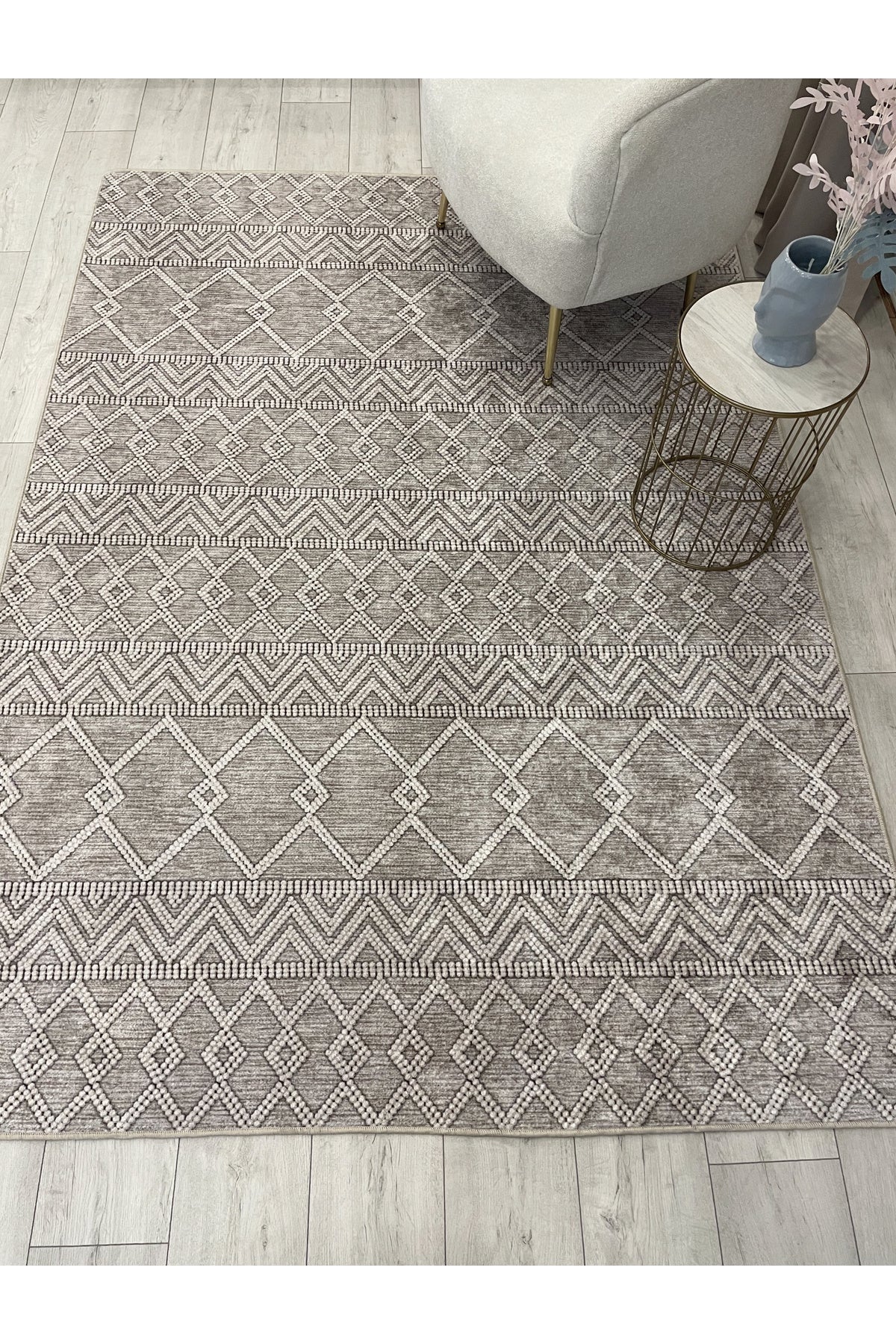 Gray Black Scandinavian Style Kilim Pattern Runner Latex Rug