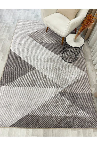 Gray Geometric Pattern Non-Slip Base Runner Rug