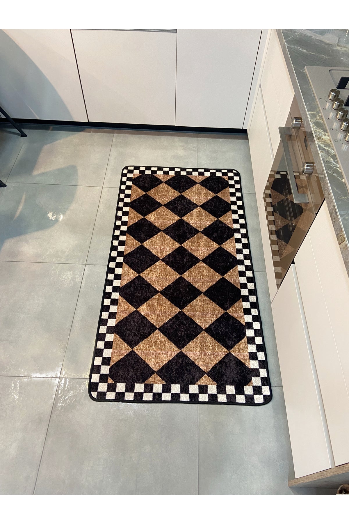 Jute Sisal Look Checkered Leather Base Rug
