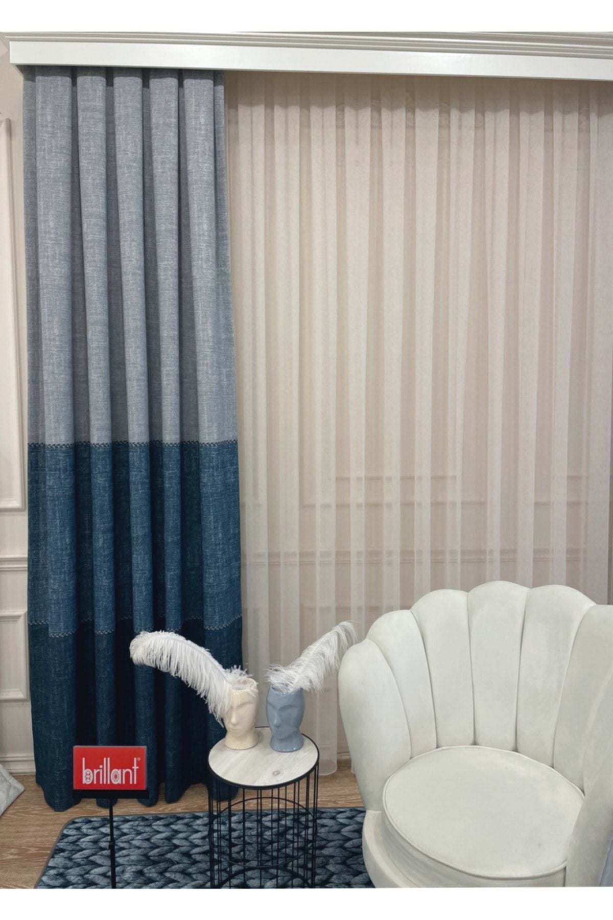 Linen-Look Knit Detail Patterned 1/2.50 Pleated Blackout Curtain