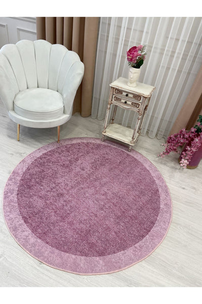 Pink - Decorative Rug with Wicker Jute Sisal Border Look