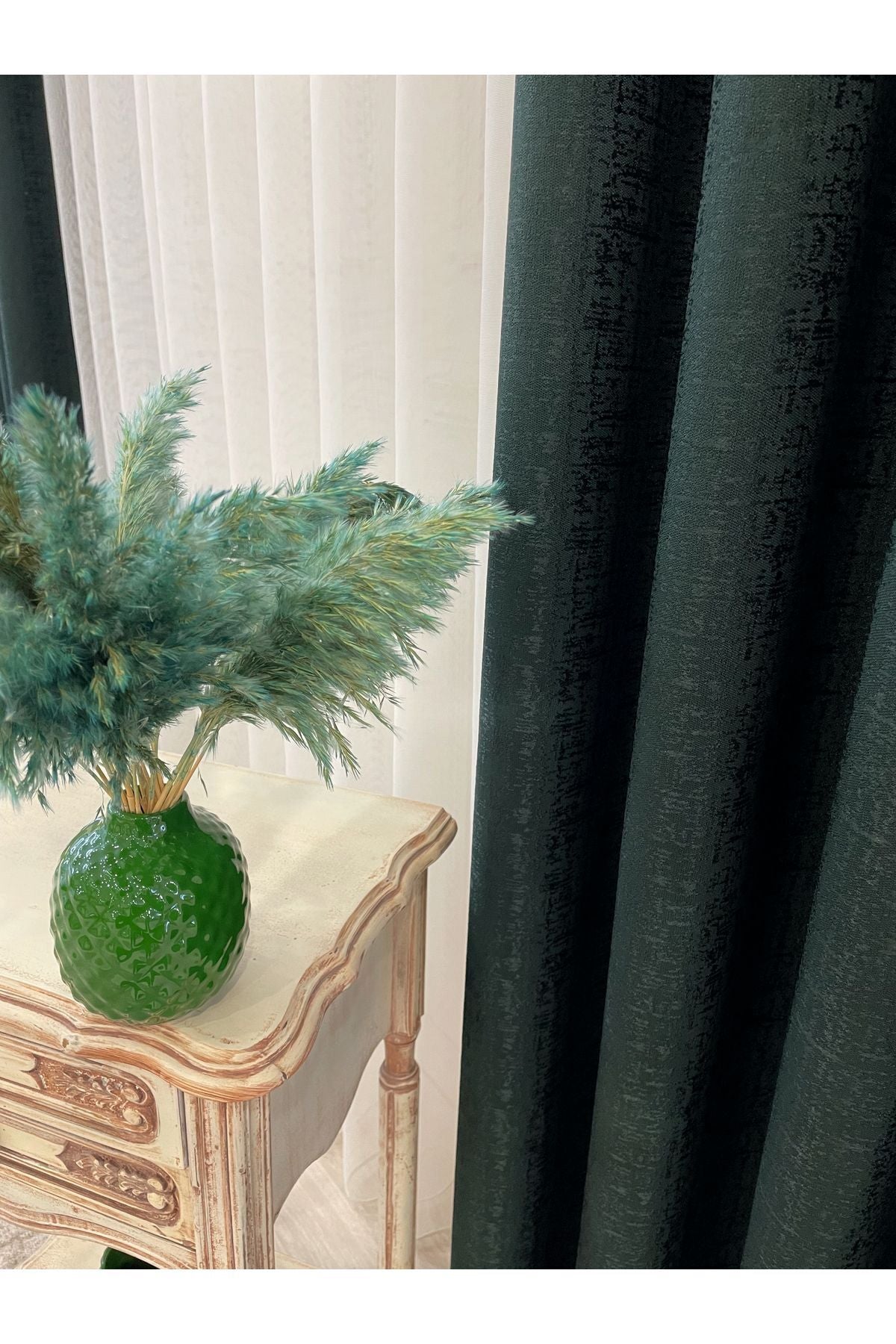 Dark Green - Jacquard Self-Patterned 1/2.5 Pleated Blackout Curtain