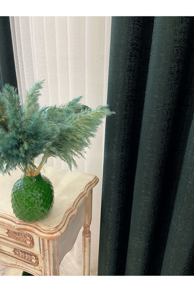 Dark Green - Jacquard Self-Patterned 1/2.5 Pleated Blackout Curtain