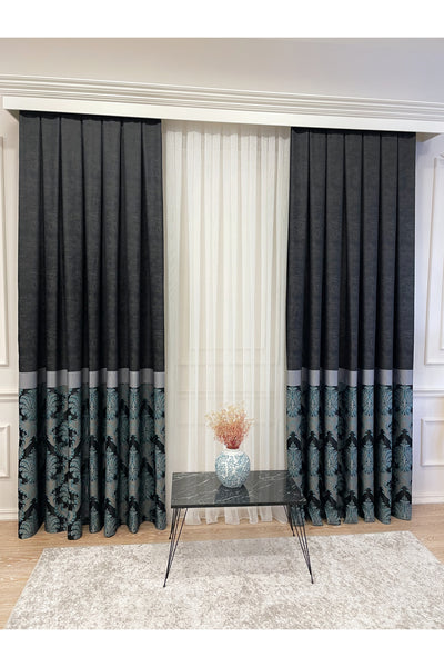 Gray Brown Damask Pattern Jacquard 1/3 Tight Pleat Jacquard Blackout Curtain