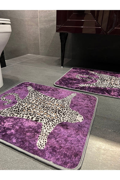 Set of 2 Leopard Print 60x100 - 60x50 Bathroom Rugs - Fuchsia