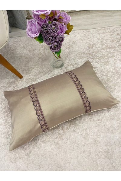 BEIGE/CHICKPEA Color - PURPLE Trim Silk Taffeta Throw Pillow Cover (30X50)