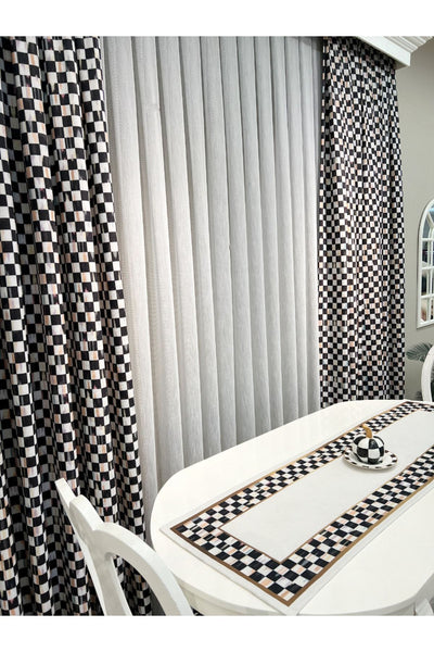 1/3 Dense Pleated Checkered Curtain Panel - Blue