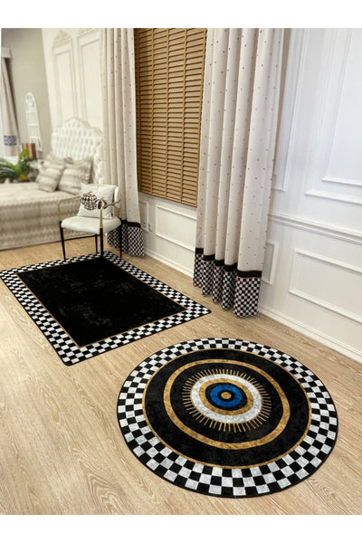 Checkered Pattern Leather Base Decorative Rug