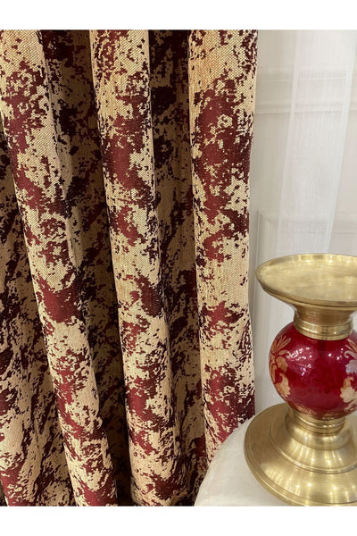 Brown-Navy Blue Chenille Pattern Jacquard 1/3 Dense Pleated Jacquard Blackout Curtain
