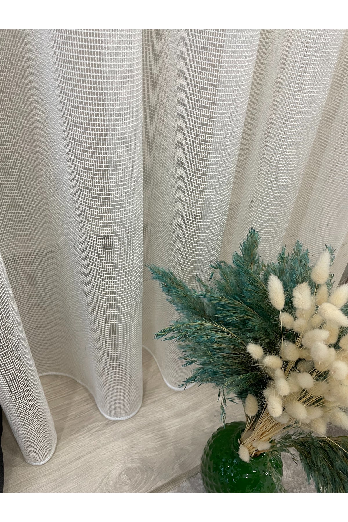 Modern Steel Chainmail Pattern 1/2.5 Medium Pleat - Ecru Sheer Curtain