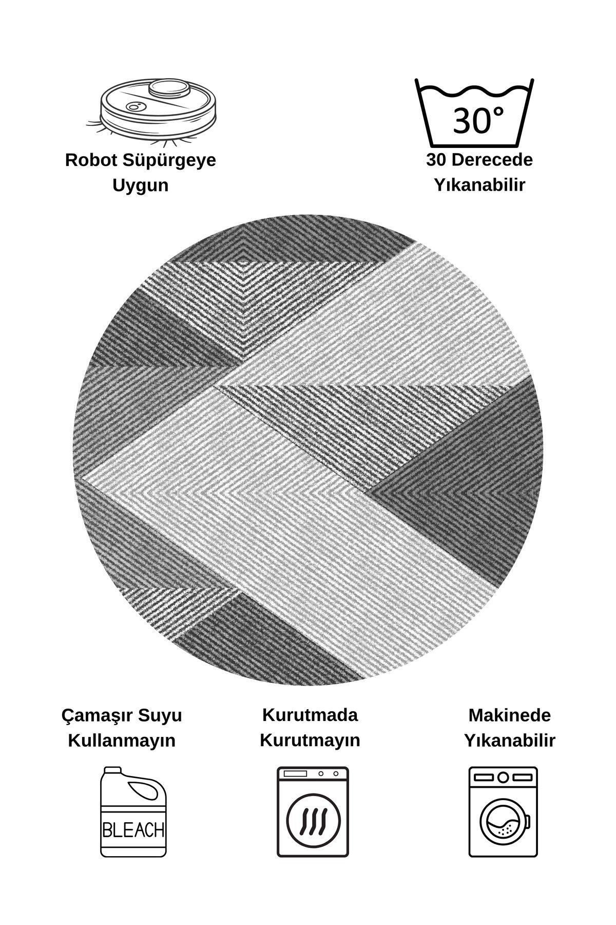 Gray Geometric Pattern Non-Slip Base Runner Rug