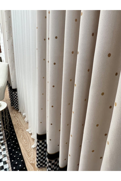 1/3 Dense Pleated Checkered Curtain Panel - Beige-Black