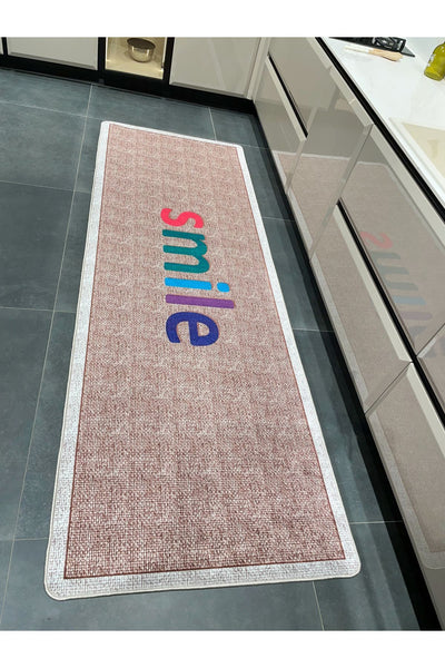 Jüt Görünümlü Smile Logolu Mutfak Halısı