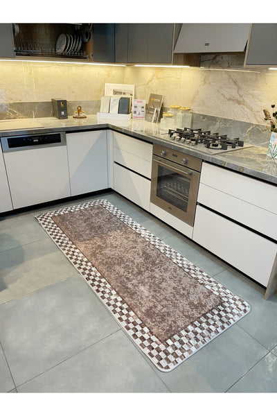 Checkered Non-Slip Base Washable Kitchen Runner Rug