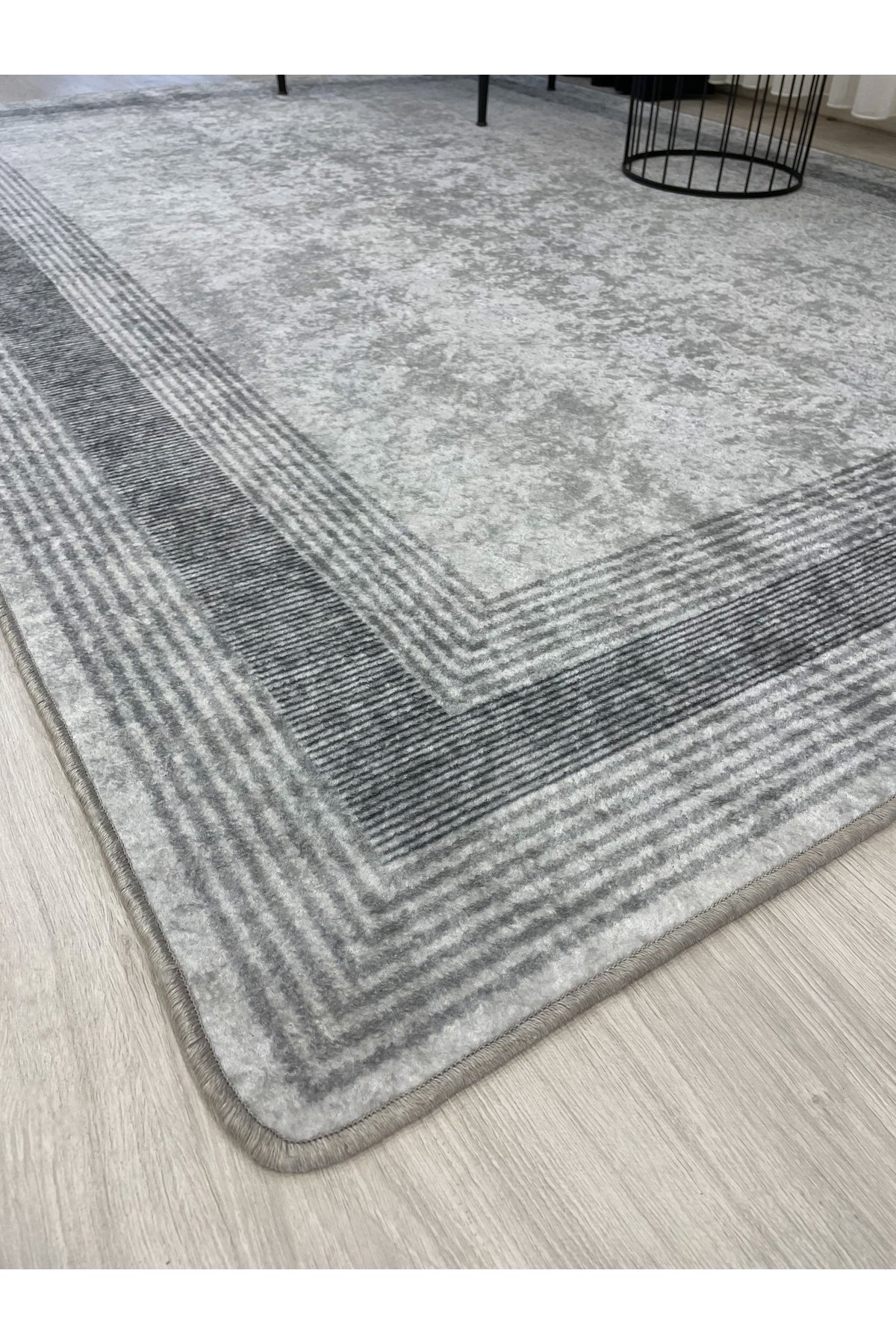 Light Gray Bordered Pattern Latex Leather-Backed Rug