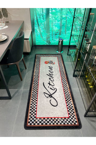 Kitchen Mackenzie Checkered Pattern Kitchen Rug GRAY - BLACK