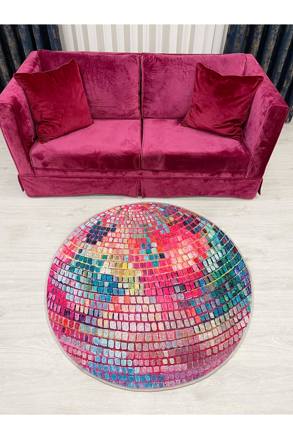Pink Disco Ball Shaped Round Latex Base Rug
