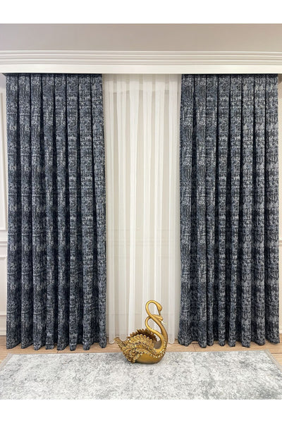 Orange - Brown Abstract Pattern 1/3 Tight Pleat Jacquard Woven Blackout Curtain