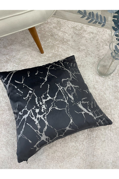 Set of 2 Velvet Throw Pillow Covers Ecru-Silver Foil (45X45)