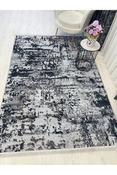 Abstract Pattern Fringed Latex Leather-Backed Rug