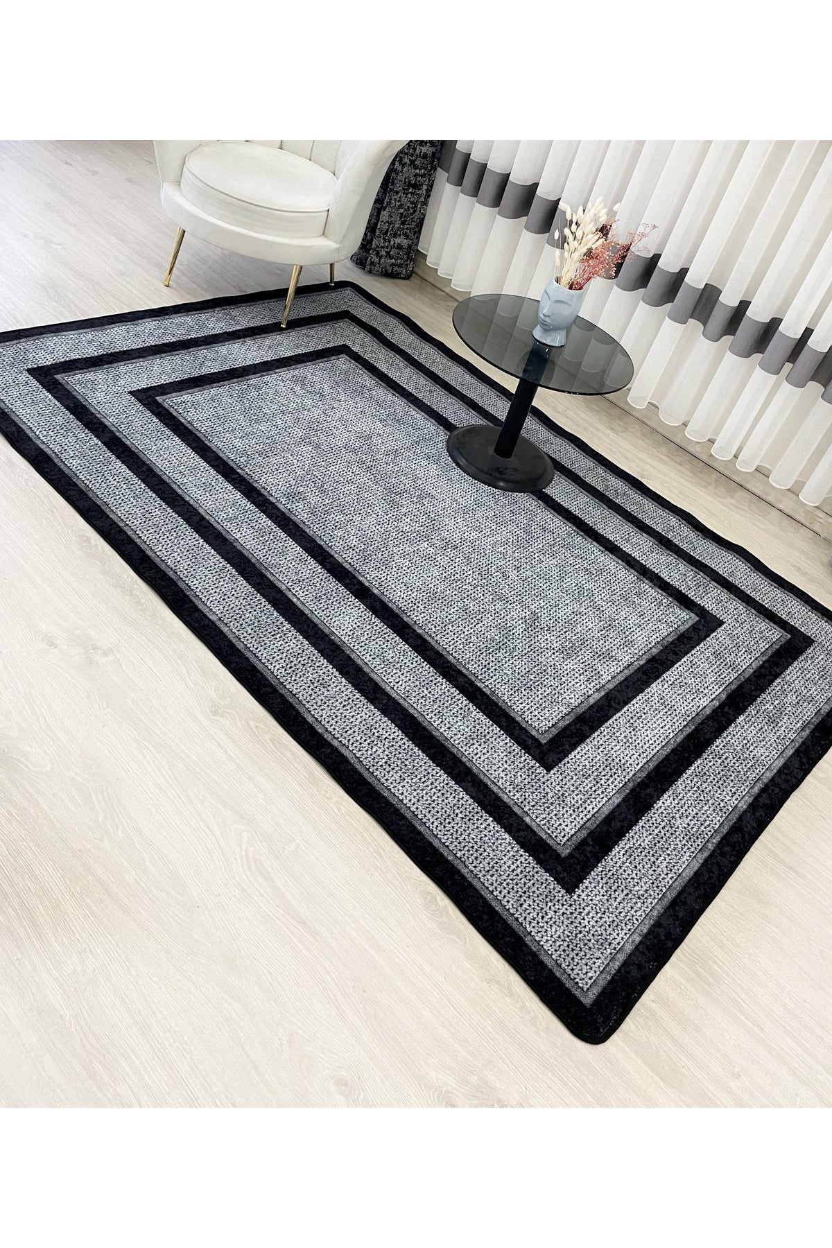 Jute Sisal Bordered Look Decorative Rug - Brown - Black