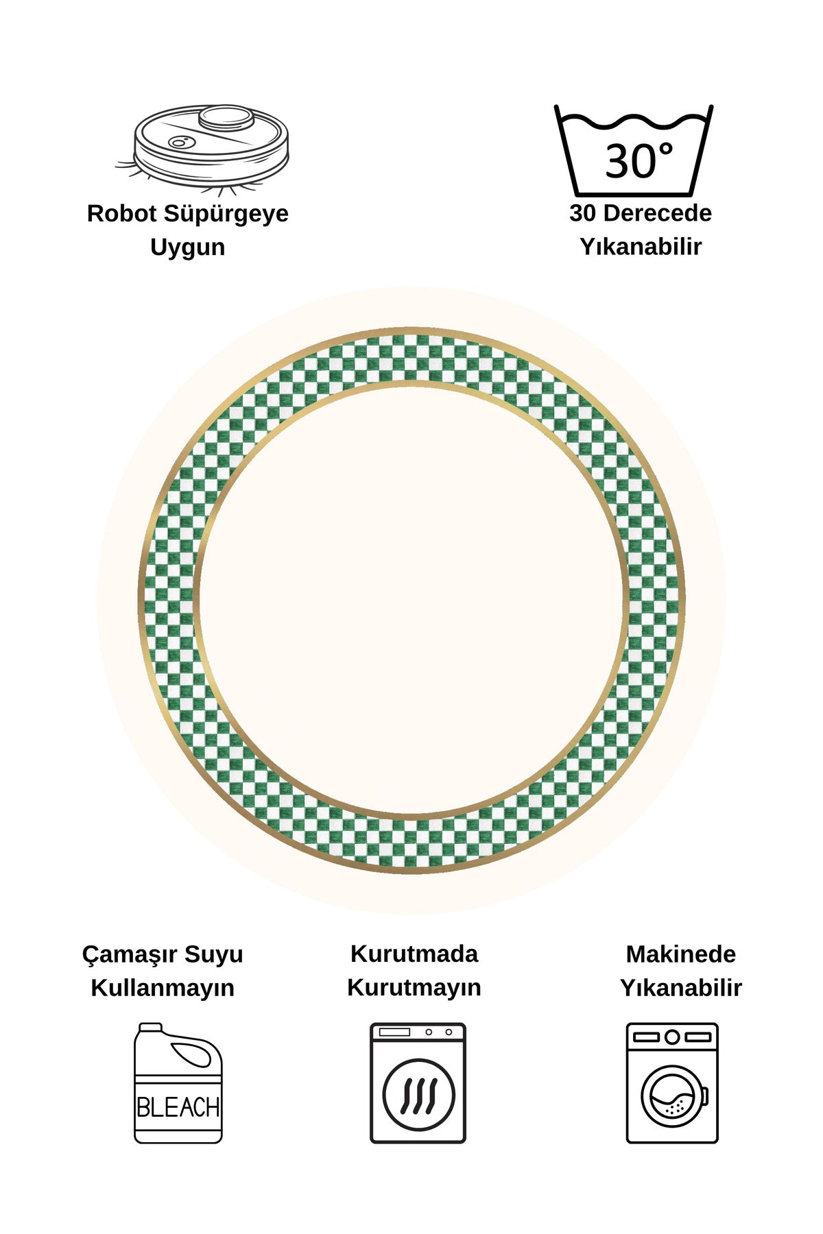 Beige Green Checkered Non-Slip Base Rug