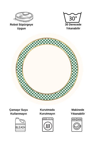 Beige Green Checkered Non-Slip Base Rug